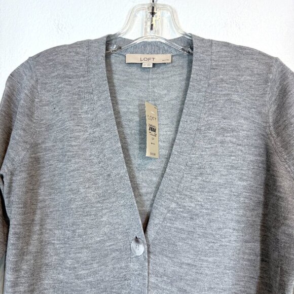 Loft Sweater Cardigan Petite Gray Academia Preppy Small - Picture 3 of 8